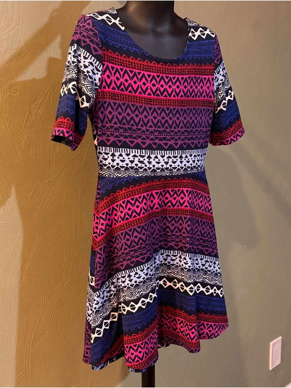 Emily West Girls Size 7 Reversible 2-in-1 Dress - Blue Chevron/Maroon Aztec EUC